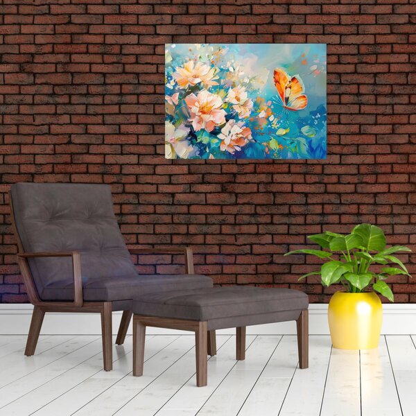 Slika - Leptir i cvijeće, ulje na platnu II. (70x50 cm)