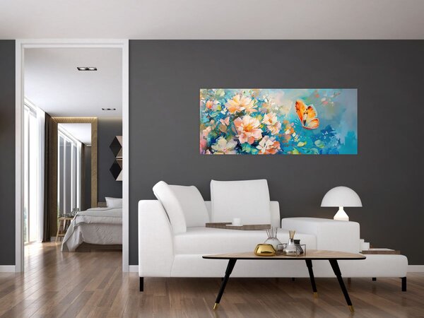 Slika - Leptir i cvijeće, ulje na platnu II. (120x50 cm)