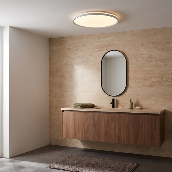 Lindby Edmund LED stropna svjetiljka, bijela, Ø 39 cm, CCT, IP44, Bijela, kupaonica, Plastika