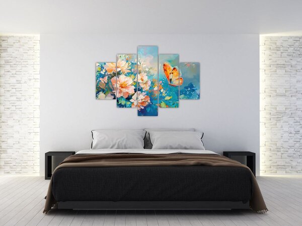 Slika - Leptir i cvijeće, ulje na platnu II. (150x105 cm)