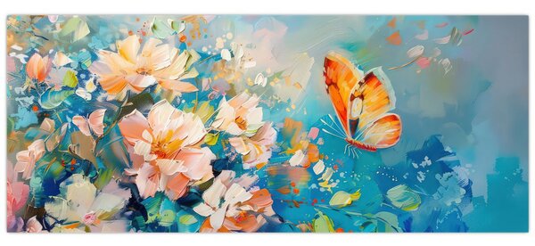 Slika - Leptir i cvijeće, ulje na platnu II. (120x50 cm)