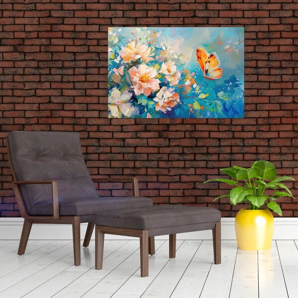 Slika - Leptir i cvijeće, ulje na platnu II. (90x60 cm)