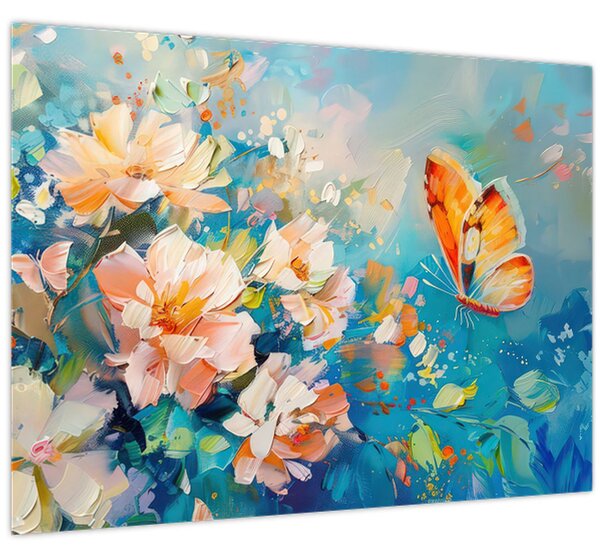 Slika - Leptir i cvijeće, ulje na platnu II. (70x50 cm)