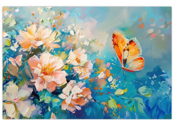 Slika - Leptir i cvijeće, ulje na platnu II. (90x60 cm)