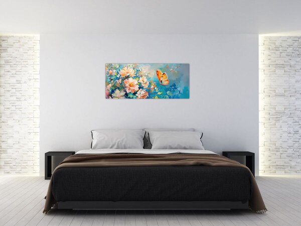 Slika - Leptir i cvijeće, ulje na platnu II. (120x50 cm)