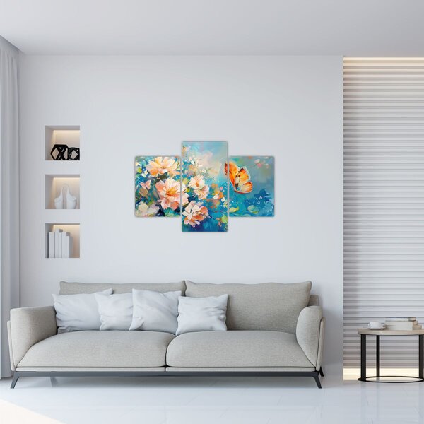 Slika - Leptir i cvijeće, ulje na platnu II. (90x60 cm)