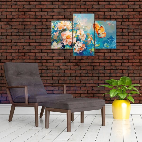 Slika - Leptir i cvijeće, ulje na platnu II. (90x60 cm)