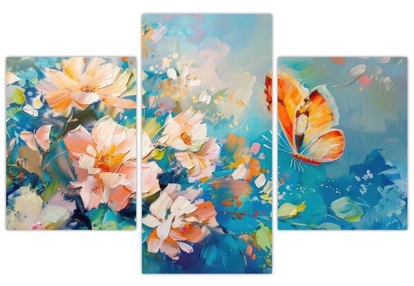 Slika - Leptir i cvijeće, ulje na platnu II. (90x60 cm)