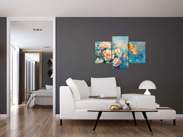 Slika - Leptir i cvijeće, ulje na platnu II. (90x60 cm)