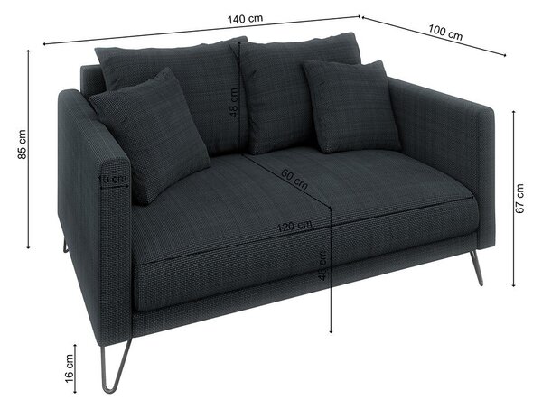 Tamno siva sofa od šenila 140 cm Freya – Ropez