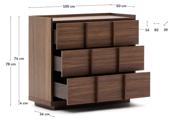 Smeđa komoda u dekoru oraha 100x78x50 cm Onix – Kave Home