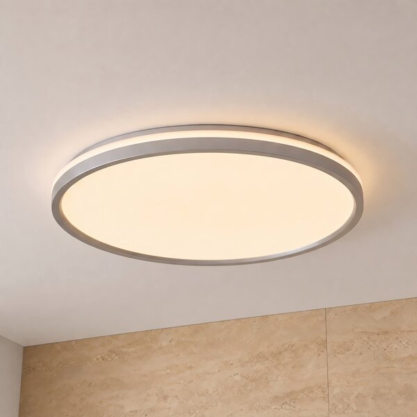 Lindby Edmund LED stropna svjetiljka, srebrna, Ø 39 cm, CCT, IP44, Sivo, kupaonica, Plastika