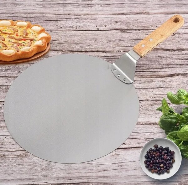 Snažni reket pizza od nehrđajućeg čelika 49 cm drveni držač