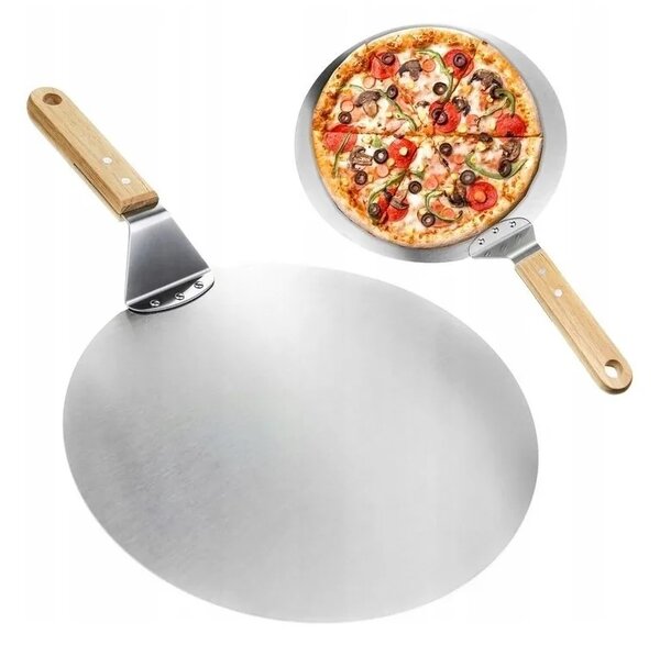 Snažni reket pizza od nehrđajućeg čelika 49 cm drveni držač