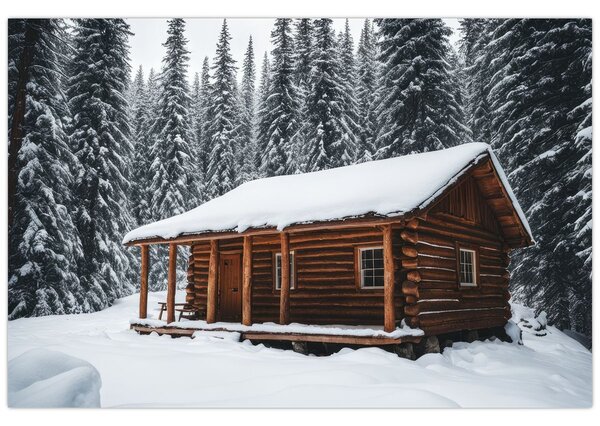 Slika - Koliba prekrivena snijegom (90x60 cm)