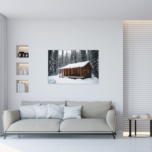 Slika - Koliba prekrivena snijegom (90x60 cm)
