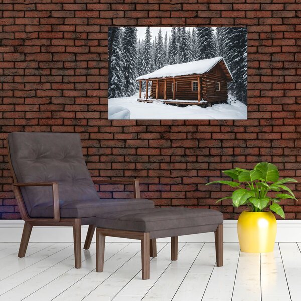 Slika - Koliba prekrivena snijegom (90x60 cm)