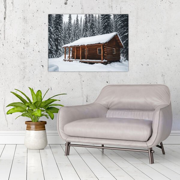 Slika - Koliba prekrivena snijegom (70x50 cm)