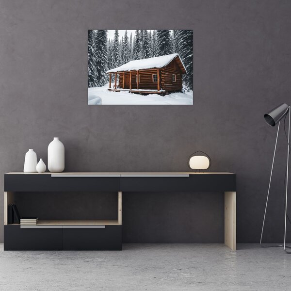 Slika - Koliba prekrivena snijegom (70x50 cm)