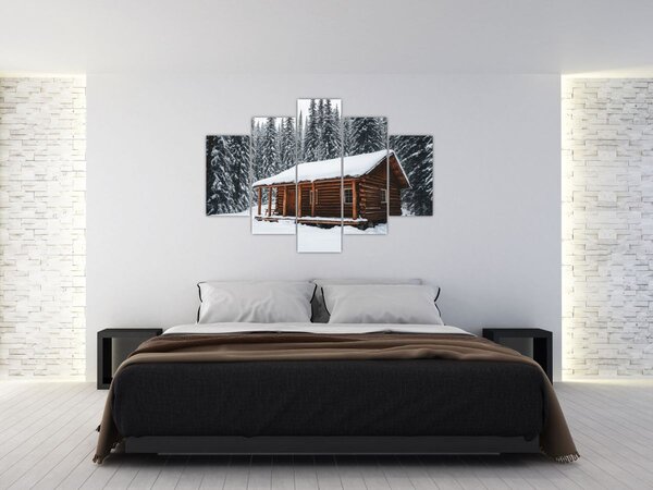 Slika - Koliba prekrivena snijegom (150x105 cm)