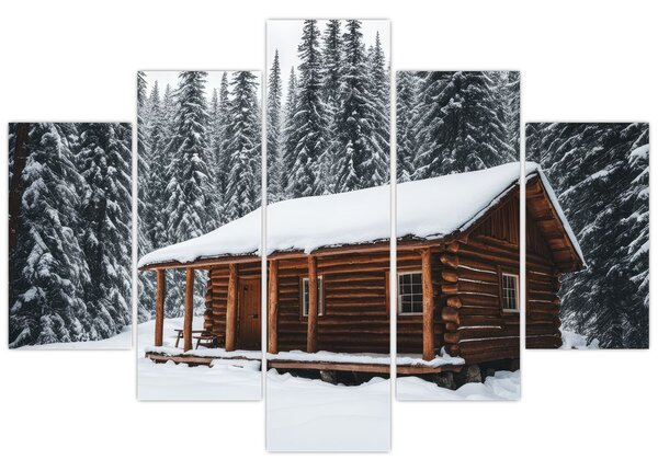 Slika - Koliba prekrivena snijegom (150x105 cm)