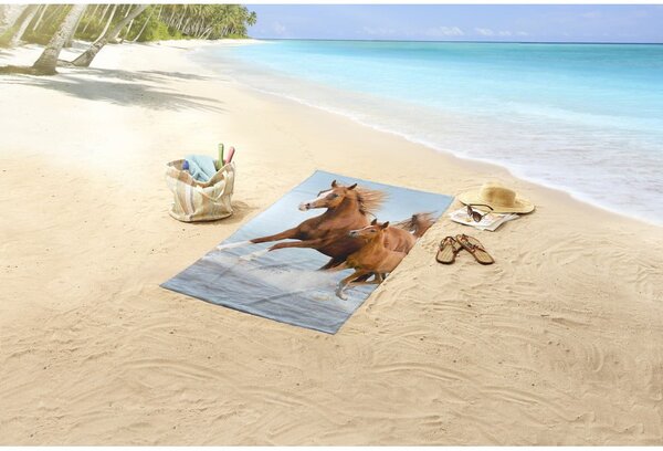 Plavi/smeđi ručnik za plažu od samta za djecu 75x150 cm Free – Good Morning