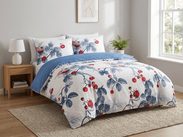 Flanel posteljina od mikrovlakana BERRY BLOOM bijelo-plava Dimenzije posteljine: 70 x 90 cm | 140 x 200 cm