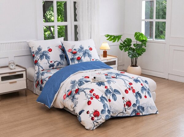 Flanel posteljina od mikrovlakana BERRY BLOOM bijelo-plava Dimenzije posteljine: 70 x 90 cm | 140 x 200 cm