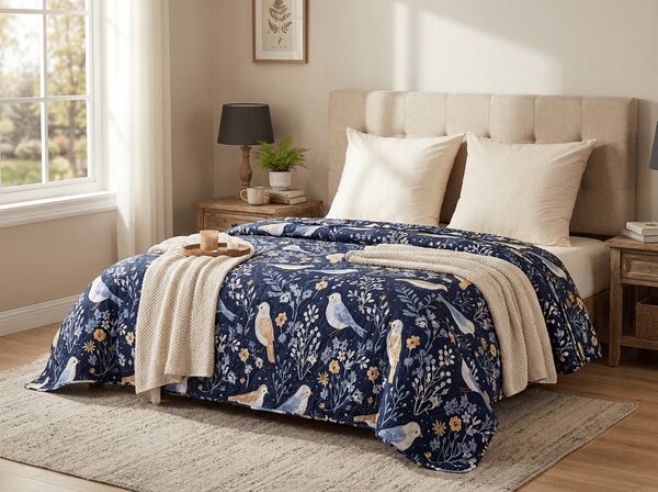 Prekrivač za krevet DENIM BIRDS, plavi Dimenzije: 170 x 210 cm