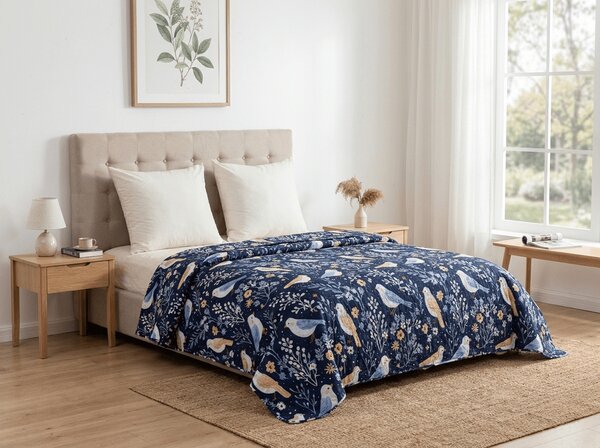 Prekrivač za krevet DENIM BIRDS, plavi Dimenzije: 170 x 210 cm