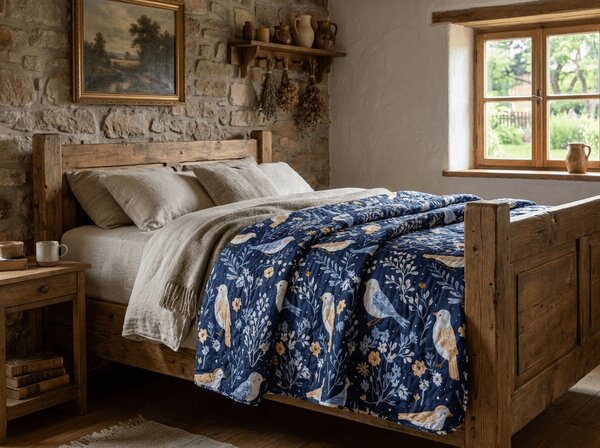 Prekrivač za krevet DENIM BIRDS, plavi Dimenzije: 170 x 210 cm
