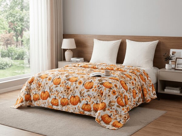 Prekrivač za krevet FLOWERS AND PUMPKINS, narančasti Dimenzije: 170 x 210 cm