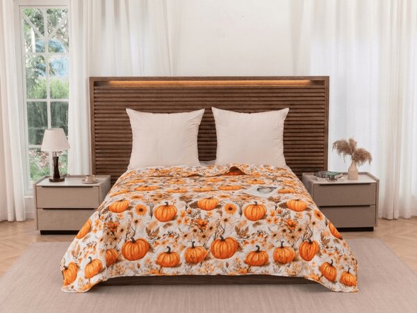Prekrivač za krevet FLOWERS AND PUMPKINS, narančasti Dimenzije: 170 x 210 cm