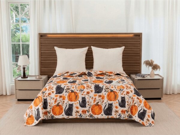 Prekrivač za krevet CATS AND PUMPKINS, šareni Dimenzije: 170 x 210 cm