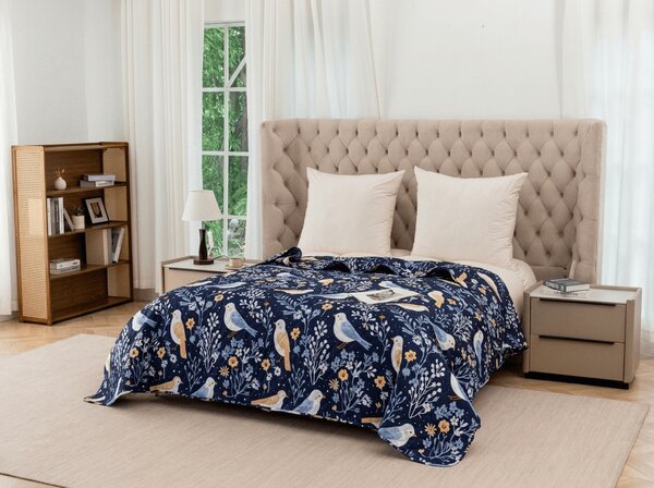 Prekrivač za krevet DENIM BIRDS, plavi Dimenzije: 170 x 210 cm