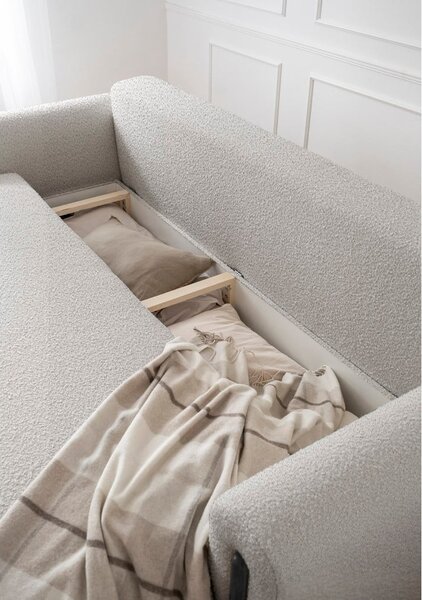 Sivo-bež sklopiva/s prostorom za odlaganje sofa od bouclé tkanine 244 cm Arcadova – ELTAP