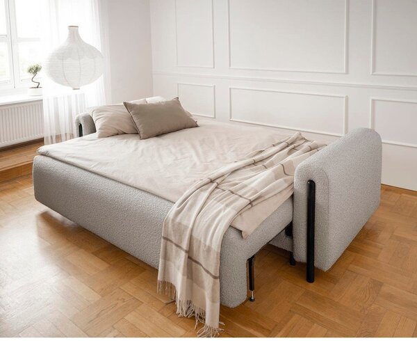 Sivo-bež sklopiva/s prostorom za odlaganje sofa od bouclé tkanine 244 cm Arcadova – ELTAP