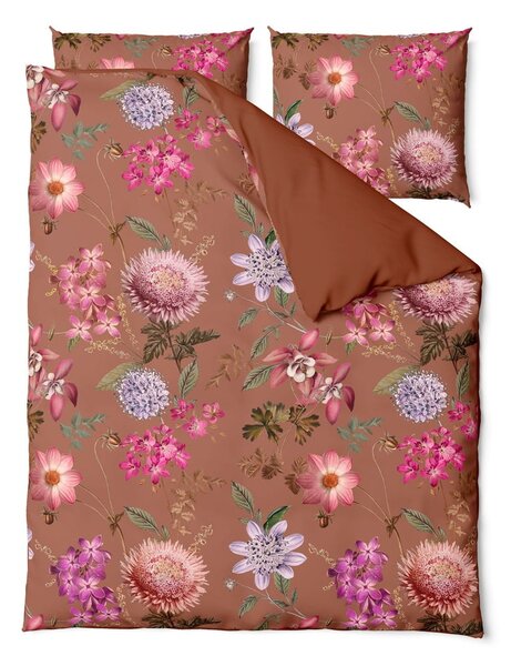 Terakota smeđa posteljina od pamučnoga satena za bračni krevet Bonami Selection Blossom, 160 x 200 cm