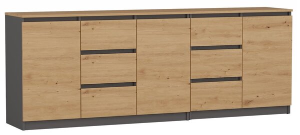Riano MIX 1D3S + 2D3S komoda, 75x200x40 cm, antracit-hrast