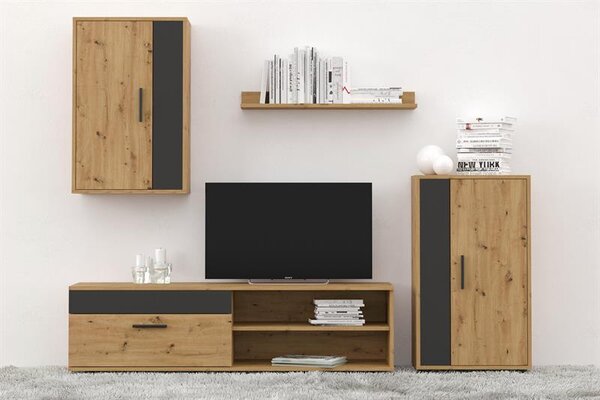 Set za dnevni boravak Berguno (hrast artisan + crna)