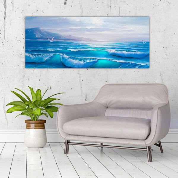 Slika - Ulje na platnu mora s galebovima (120x50 cm)
