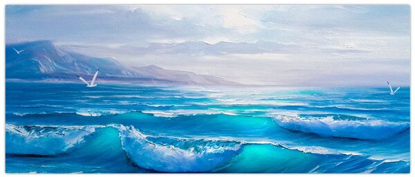 Slika - Ulje na platnu mora s galebovima (120x50 cm)