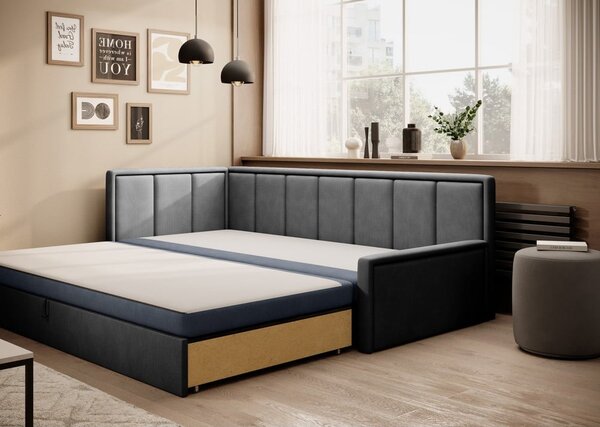 Plava/siva sklopiva/s prostorom za odlaganje sofa od šenila 214 cm Fulgeo – ELTAP