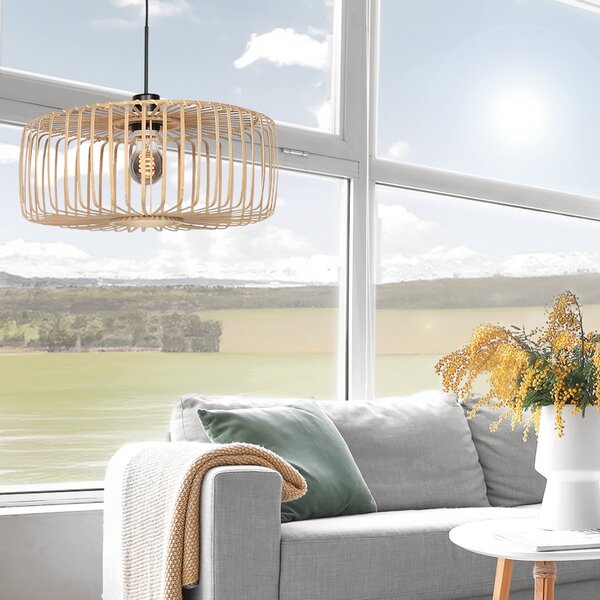 Steinhauer Luster-svjetiljka Sparkled Light, crna/prirodni bambus, Ø 60 cm, prigušiva, Crno, Dnevni boravak/blagovaonica, Bambus