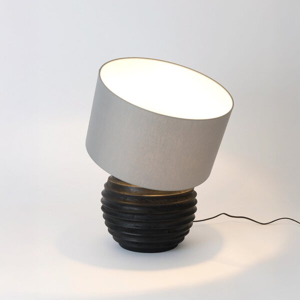 Holländer Stolna lampa GIOACCHINO, crna/siva, visina 50 cm, drvo/čintz, Crno, Dnevni boravak/blagovaonica, Drvo