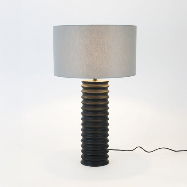 Holländer Stolna lampa BENEDETTO, crna/siva, visina 65 cm, drvo/čintz, Crno, Dnevni boravak/blagovaonica, Drvo