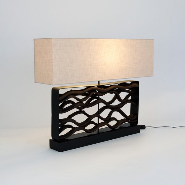 Holländer Stolna lampa TREMITI NERO, crna/bež, visina 67 cm, drvo/tkanina, Crno, Dnevni boravak/blagovaonica, Drvo