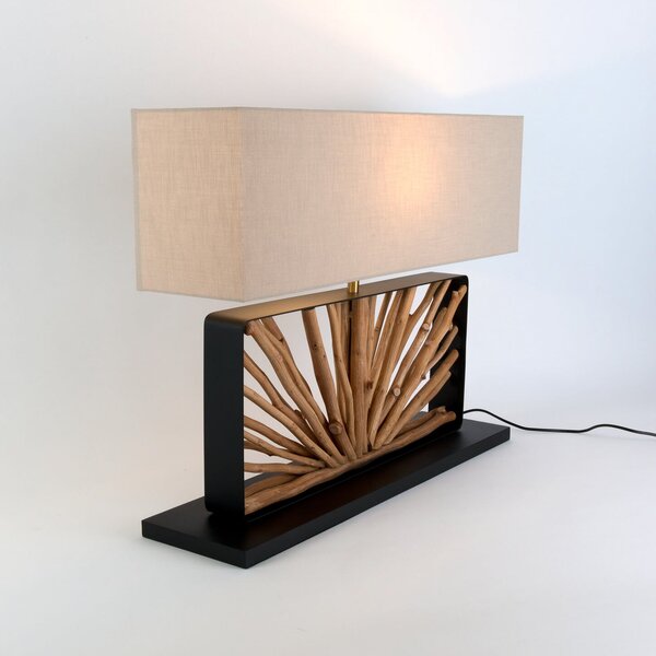 Holländer Stolna lampa MONTE ISOLA, prirodna/bež, visina 67 cm, drvo/tkanina, Bež, Dnevni boravak/blagovaonica, Drvo