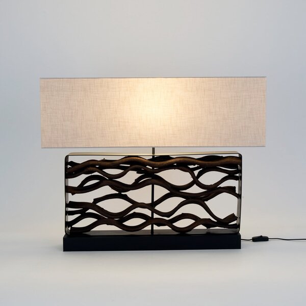 Holländer Stolna lampa TREMITI NERO, crna/bež, visina 67 cm, drvo/tkanina, Crno, Dnevni boravak/blagovaonica, Drvo
