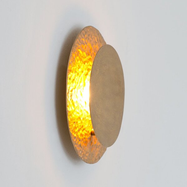 Holländer LED zidna svjetiljka CORONARE, Ø 26 cm, zlatne boje, metal, prigušiva, prigušiva, Zlato / mjed, Dnevni boravak/blagovaonica, Metal
